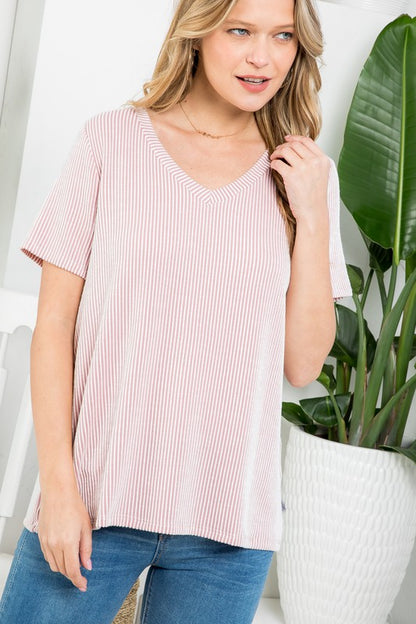 TWO TONE SLUB RIB STRIPE TOP