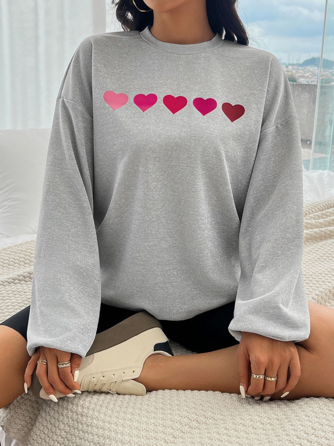 Heart Dropped Shoulder Long Sleeve Sweatshirt