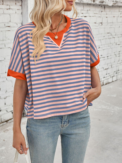 Striped Round Neck Short Sleeve T-Shirt