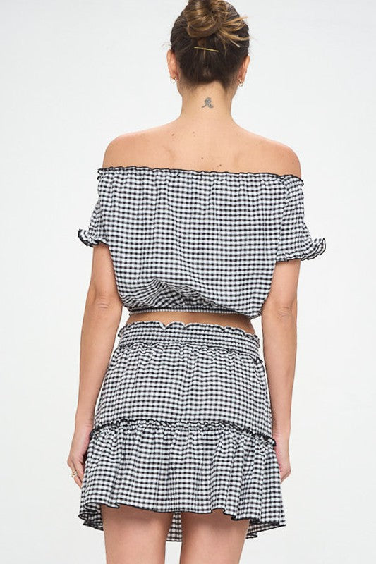 GINGHAM SEERSUCKER TOP SKIRT SET