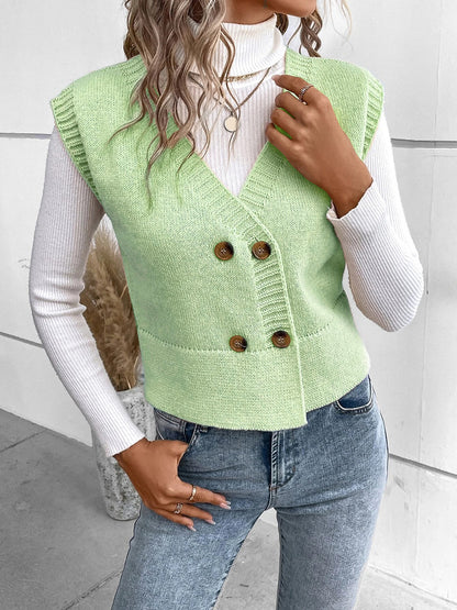 Button Up V-Neck Sweater Vest