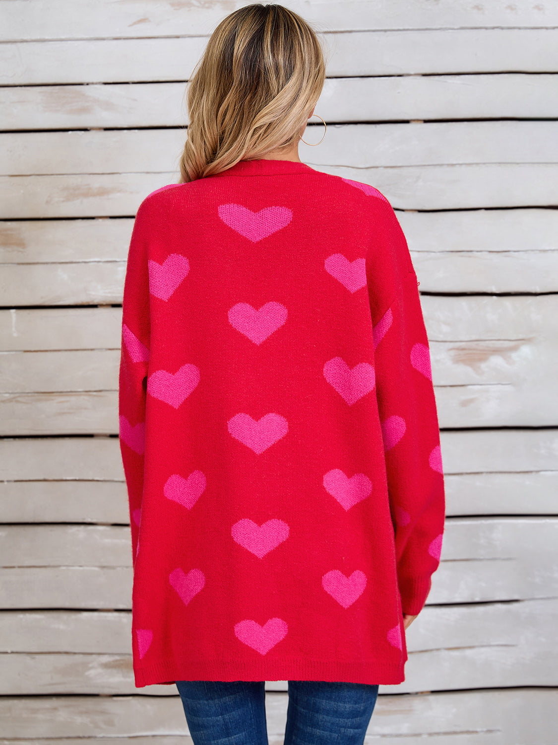 Heart Open Front Long Sleeve Cardigan