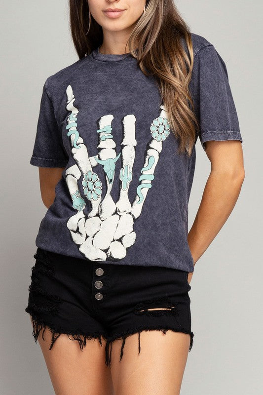 Skeleton Rock Hand Sign Graphic Top