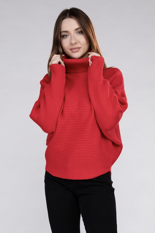 VISCOSE DOLMAN SLEEVE TURTLENECK SWEATER