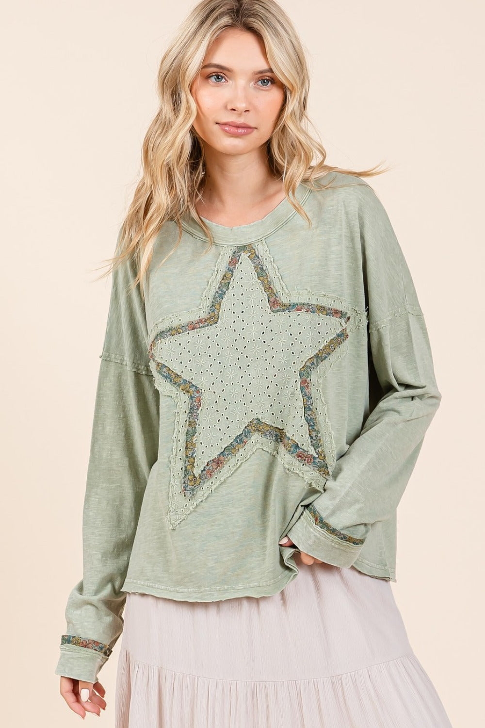 Mineral Wash Star Patch Long Sleeve T-Shirt