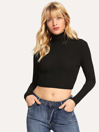 Backless Turtleneck Long Sleeve T-Shirt