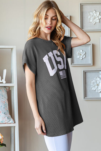 USA Graphic Short Sleeve Ribbed Top