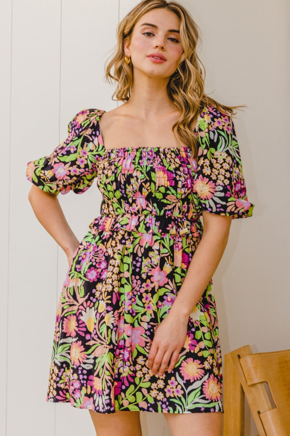 Floral Tie-Back Mini Dress