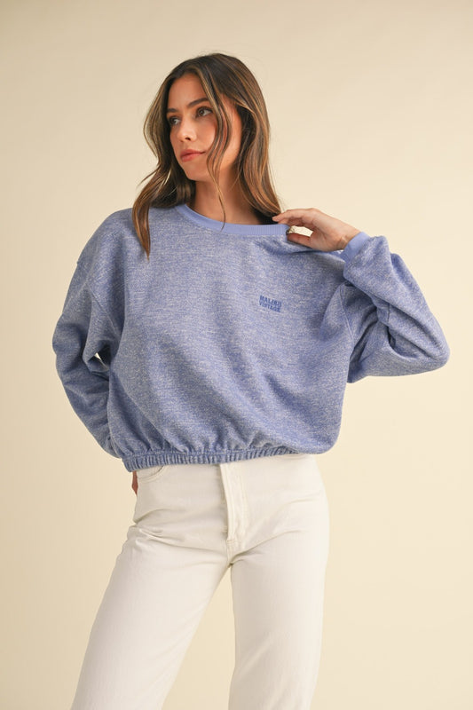 Round Neck Letter Embroidery Crop Sweatshirt