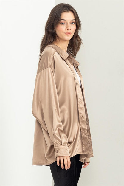 COMPLETELY CHARMED OVERSIZED SATIN SHIRT