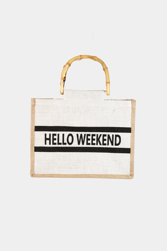 Bamboo Handle Hello Weekend Tote Bag