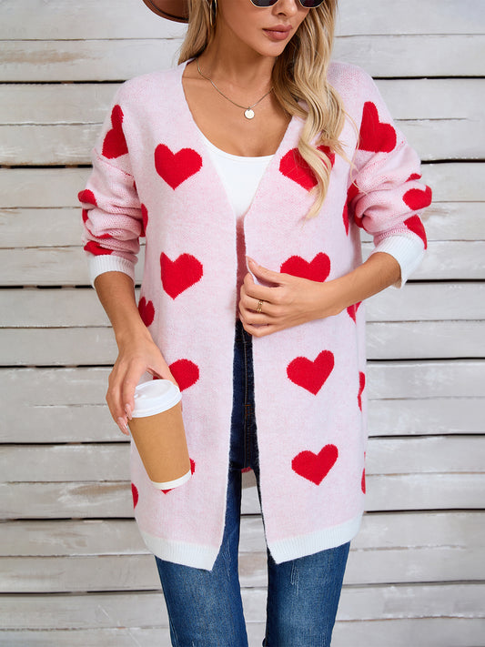 Heart Open Front Long Sleeve Cardigan