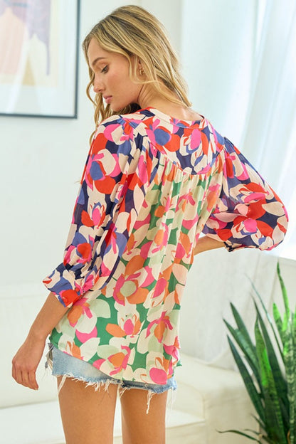 Floral Button Down Satin Shirt