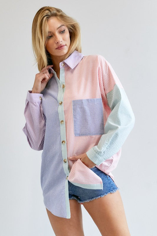 MULTI COLOR STRIPE BUTTON DOWN SHIRT