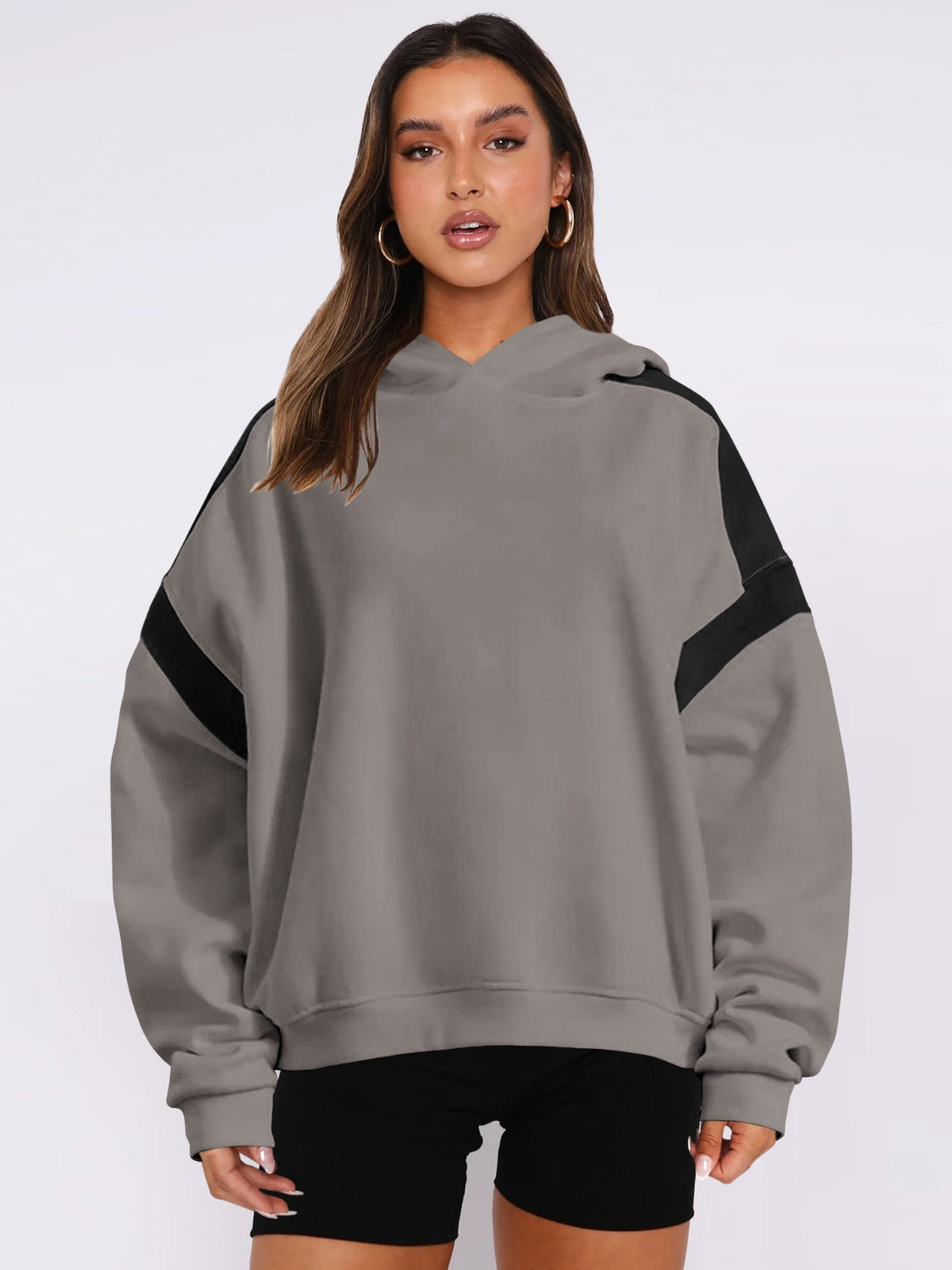 Contrast Dropped Shoulder Long Sleeve Hoodie