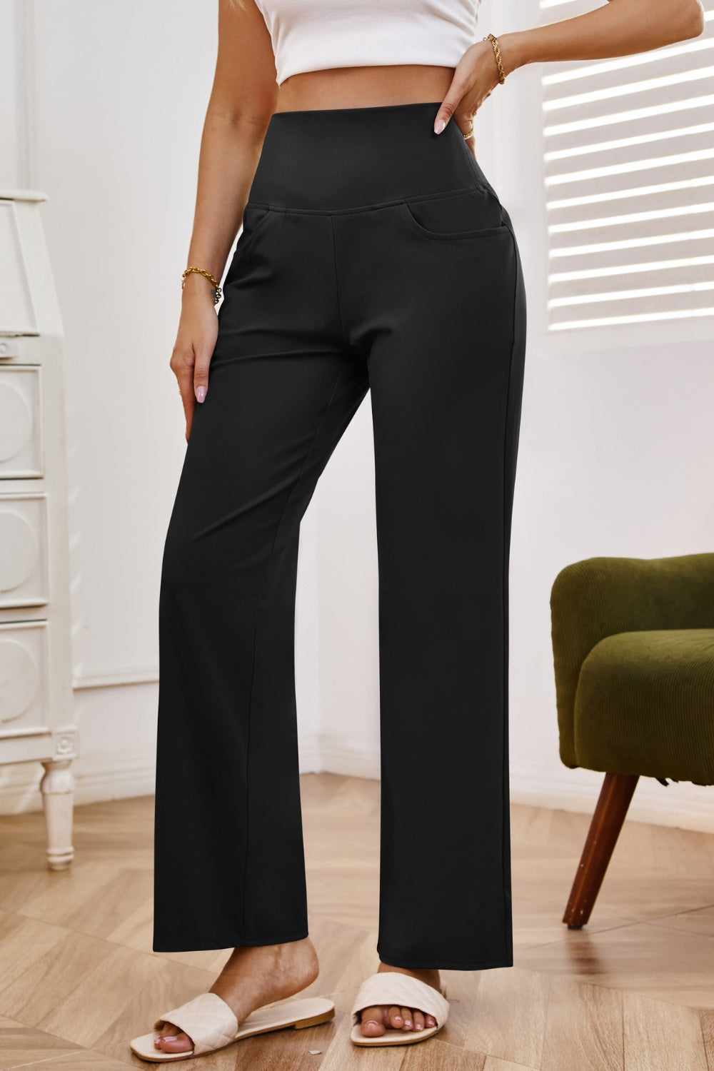 High Waist Wide Leg Pants with Pockets