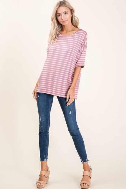 Striped Round Neck Half Sleeve T-Shirt