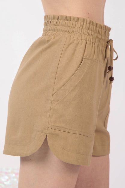 Drawstring Elastic Waist Linen Shorts