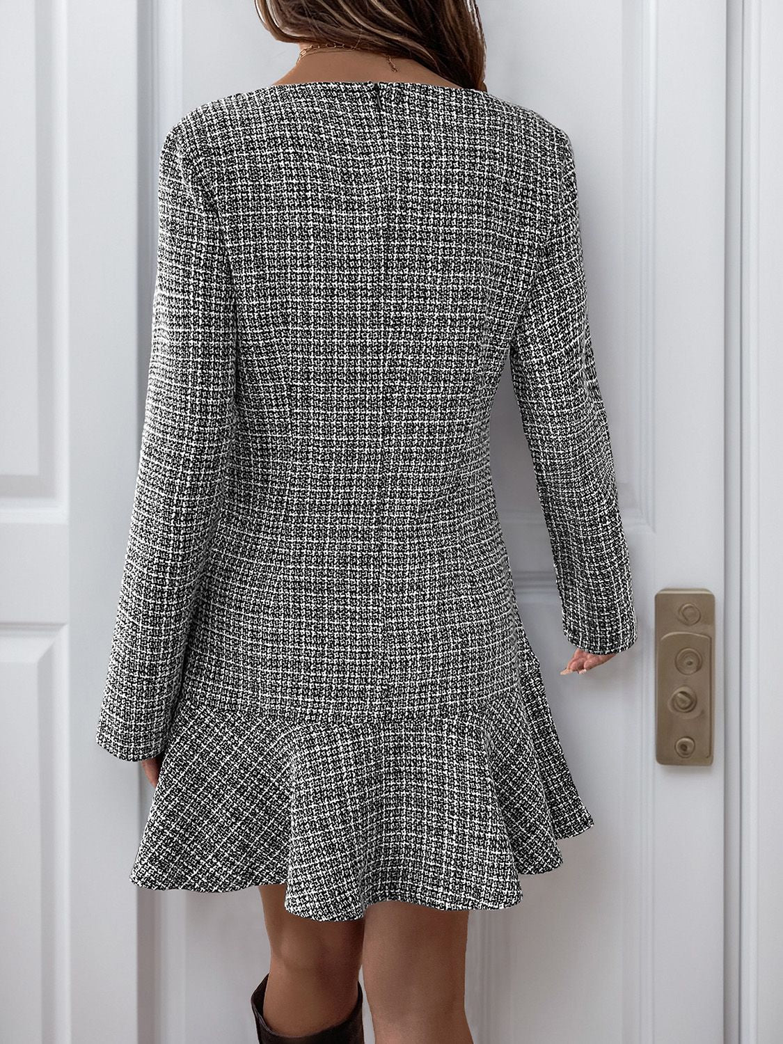 Asymmetric Long Sleeve Mini Dress