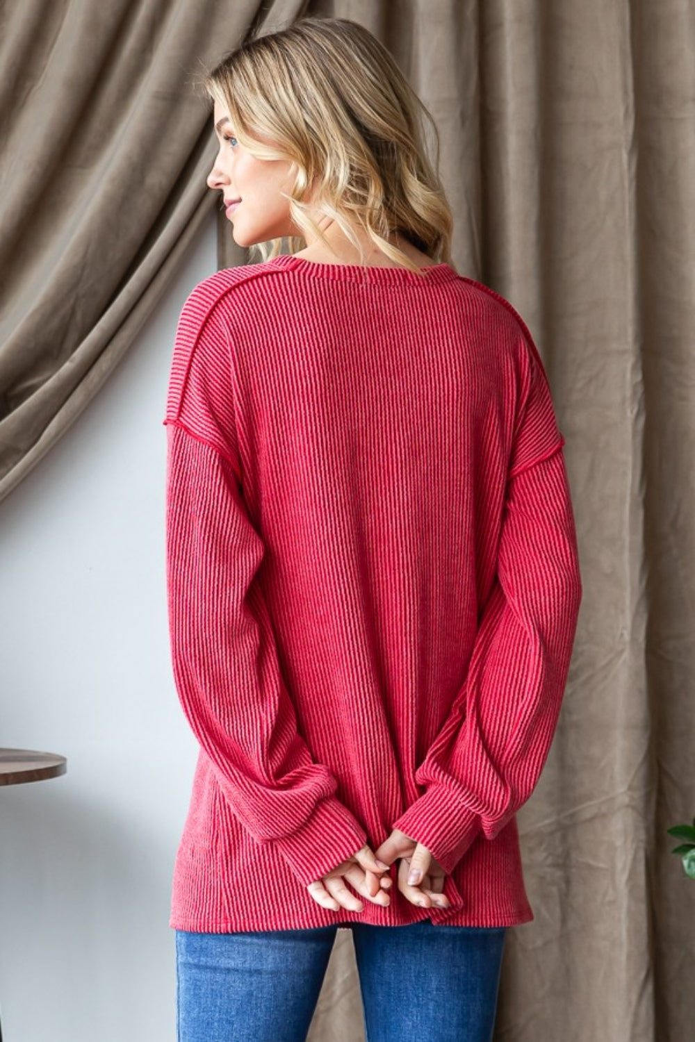 Ribbed Exposed Seam Long Sleeve T-Shirt