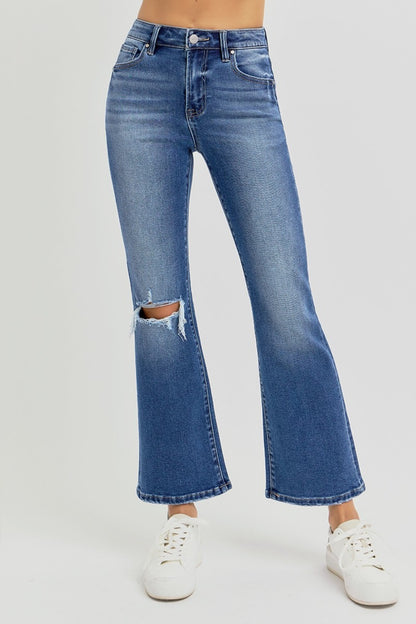 RISEN Distressed High Rise Crop Flare Jeans