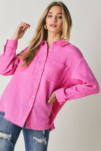 Solid Button Down Long Sleeve Shirt