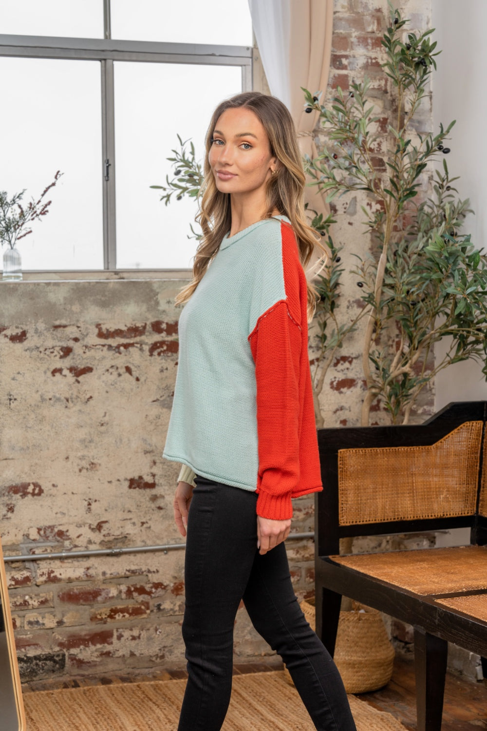 Color Block Drop Shoulder Sweater