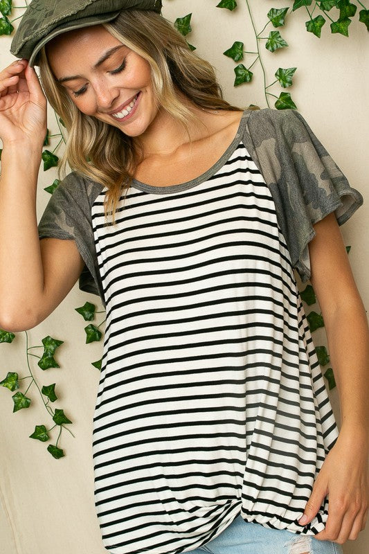 PLUS STRIPE CAMO  TWIST BOTTOM TOP