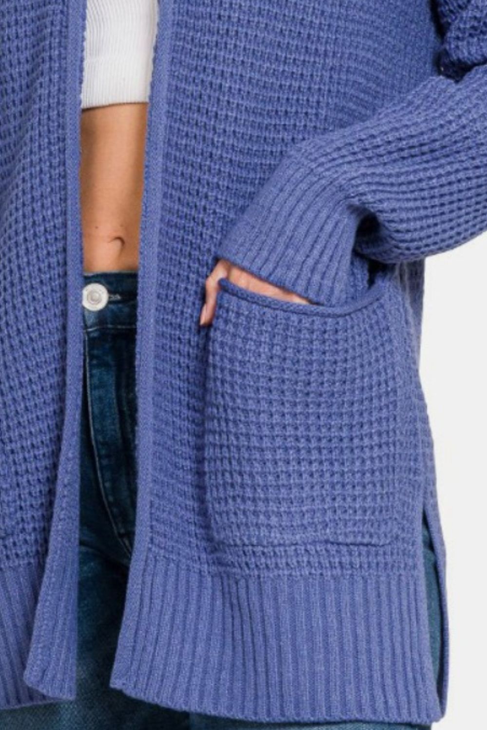 Waffle Open Front Sweater Cardigan