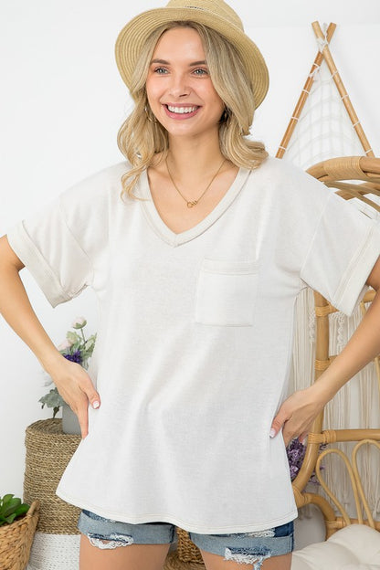 WASHED TERRY RIB MIXED TOP