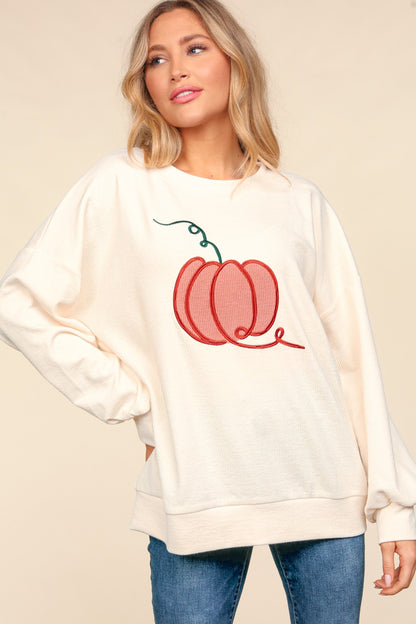 Embroidery Pumpkin Long Sleeve Knit Top