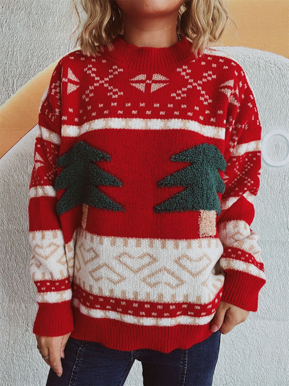 Christmas Tree Mock Neck Long Sleeve Sweater