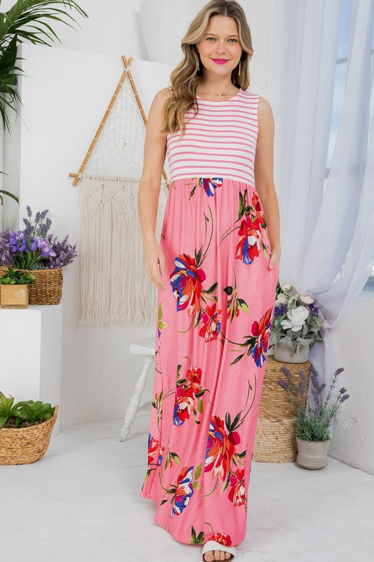 FLORAL MIX TANK MAXI DRESS