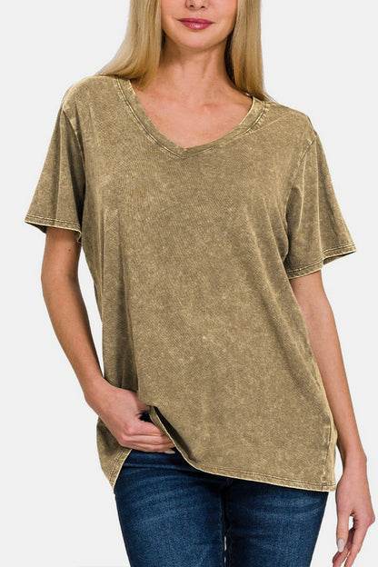 Washed Short Sleeve V-Neck T-Shirt