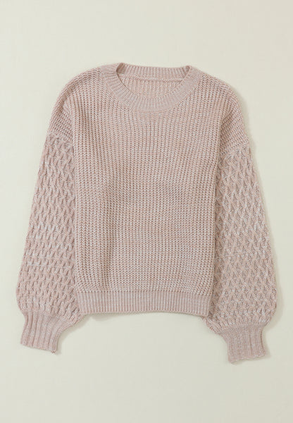 Cable-Knit Round Neck Dropped Shoulder Sweater