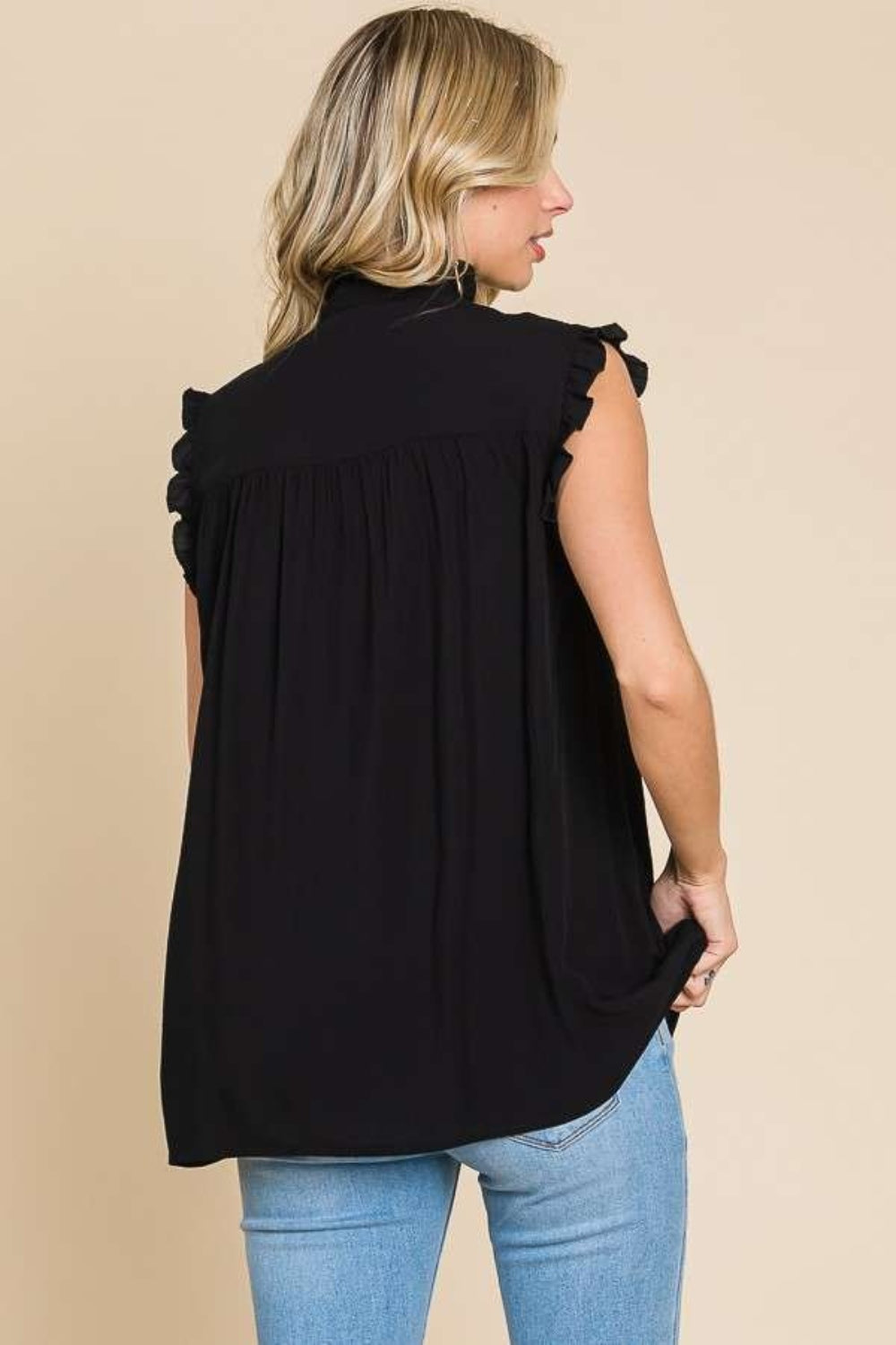 Frill Edge Smocked Sleeveless Top