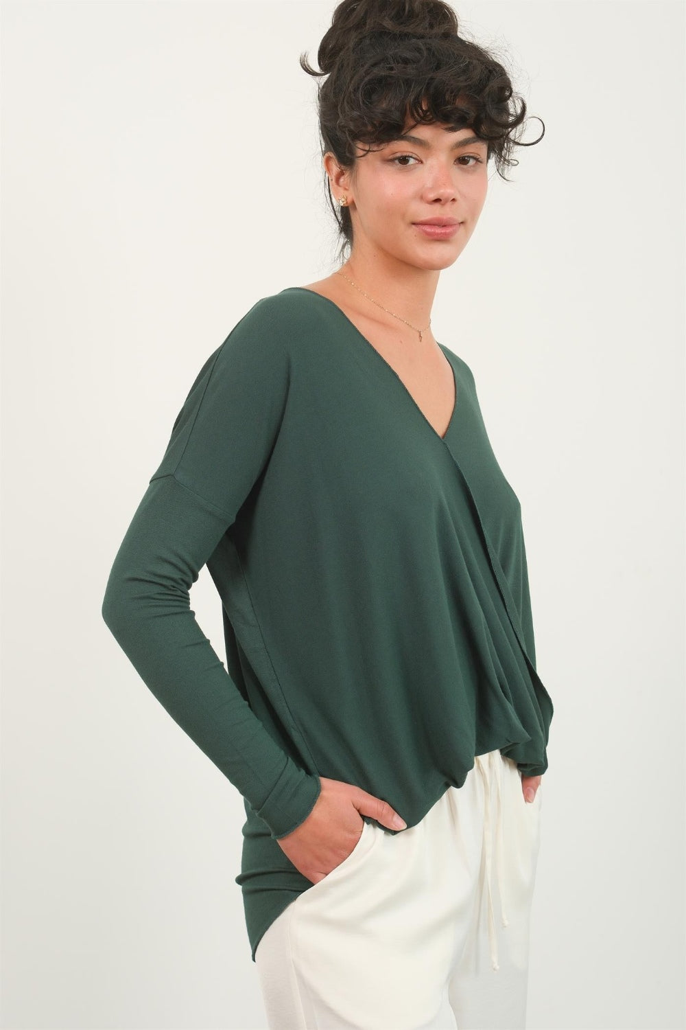 Draped Drop Shoulder Long Sleeve Top