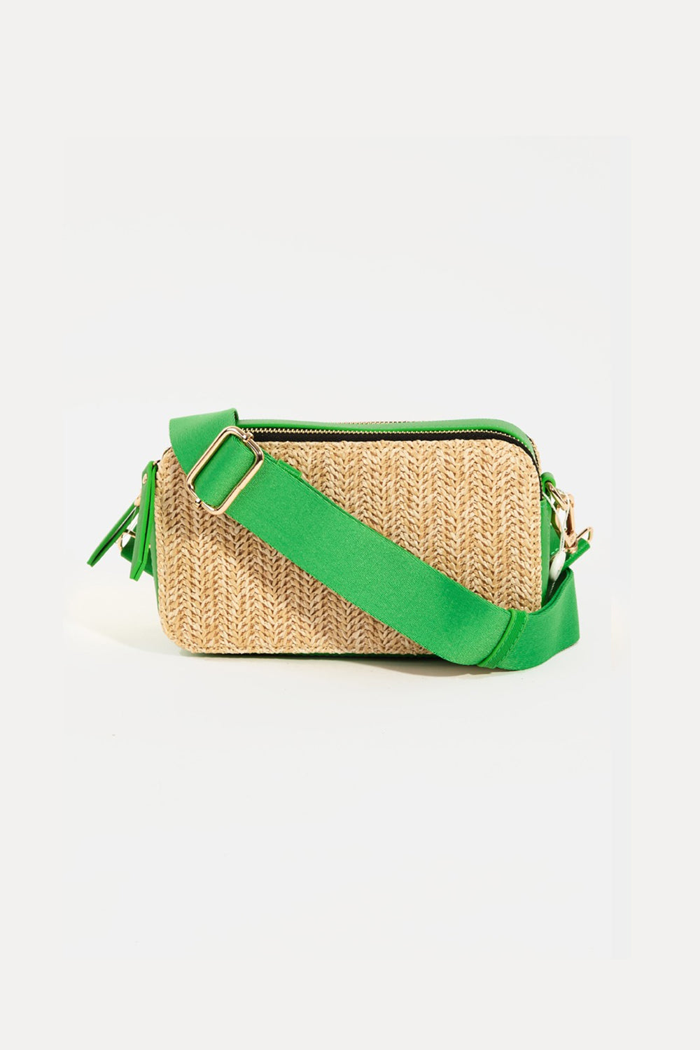 Straw Contrast Crossbody Bag