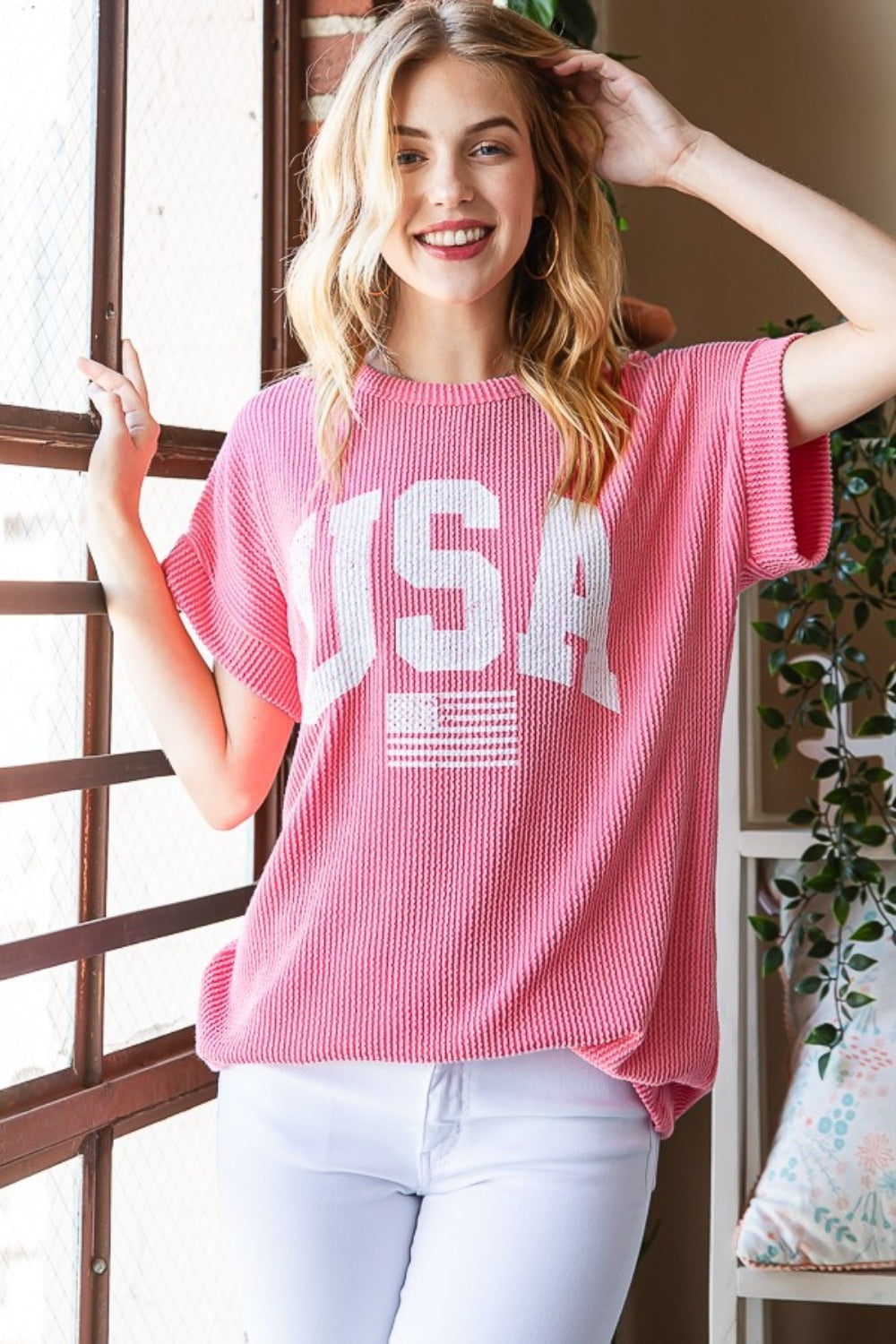 USA Graphic Short Sleeve Ribbed Top