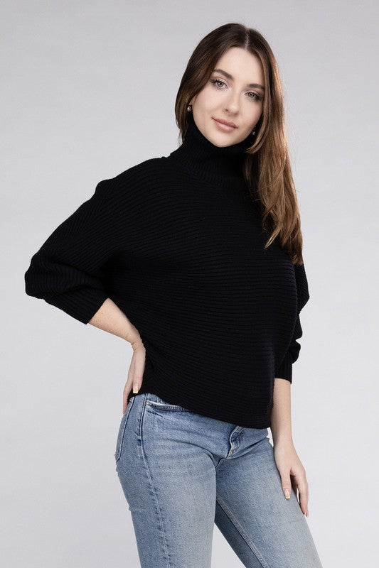 VISCOSE DOLMAN SLEEVE TURTLENECK SWEATER