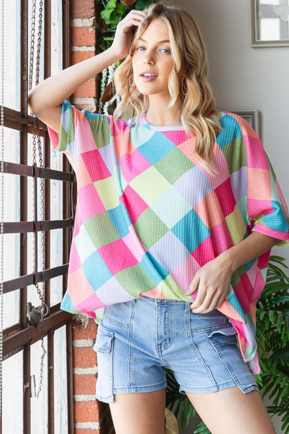 Color Block Waffle Oversized T-Shirt