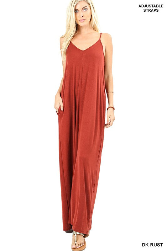 V-NECK CAMI MAXI DRESS WITH SIDE POCKETS