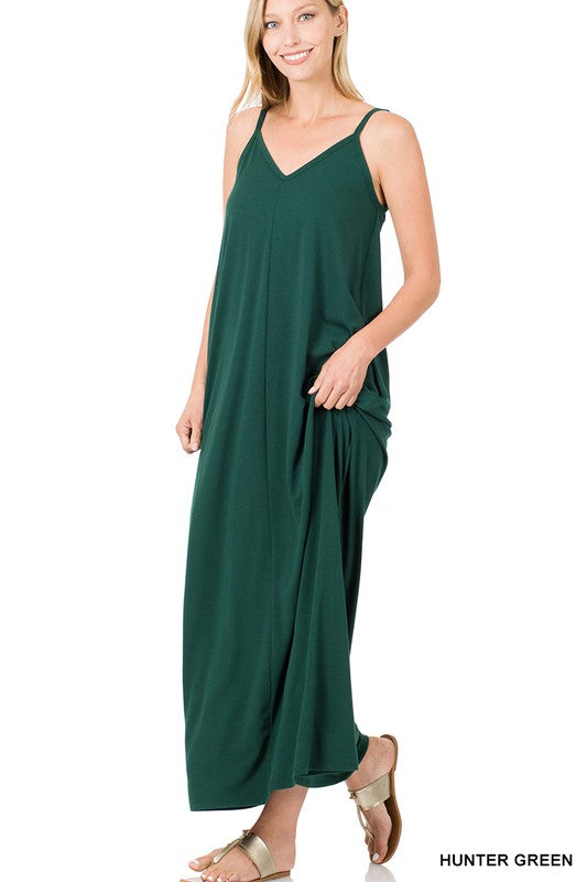 V-NECK CAMI MAXI DRESS WITH SIDE POCKETS