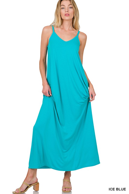 V-NECK CAMI MAXI DRESS WITH SIDE POCKETS