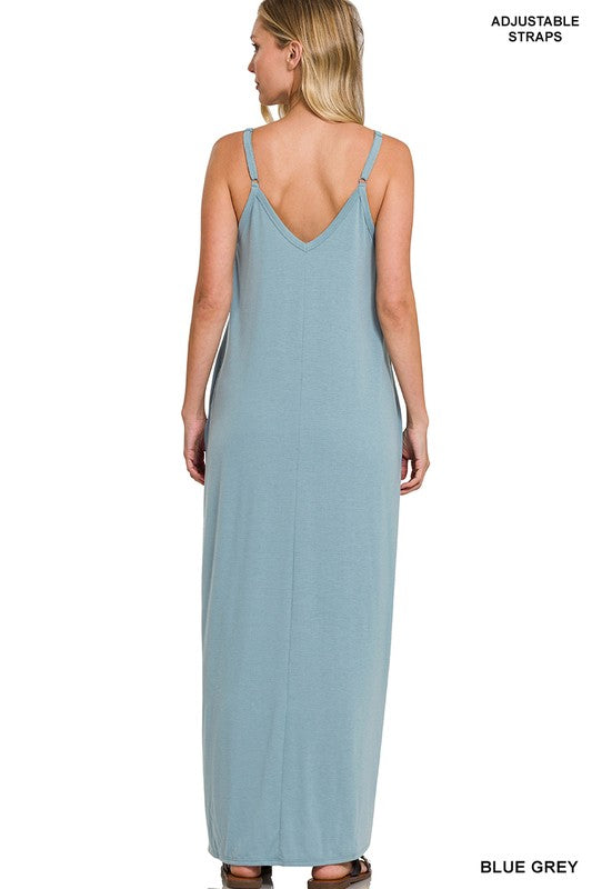 V-NECK CAMI MAXI DRESS WITH SIDE POCKETS