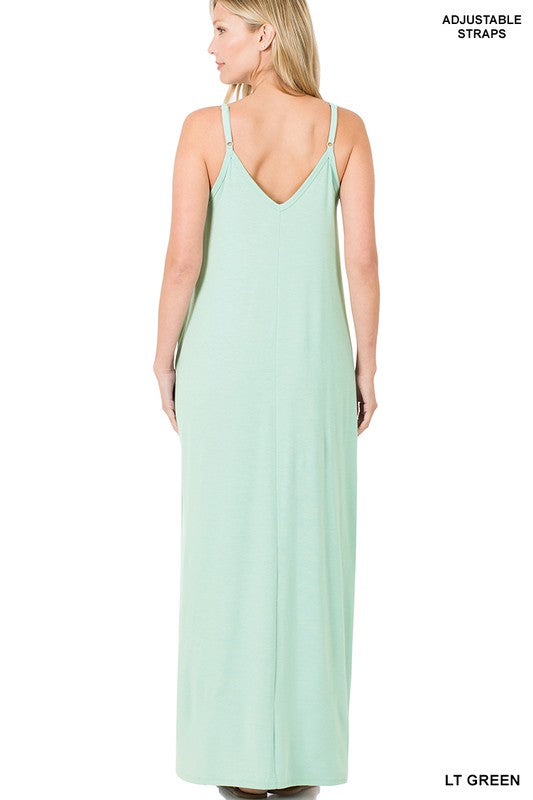 V-NECK CAMI MAXI DRESS WITH SIDE POCKETS