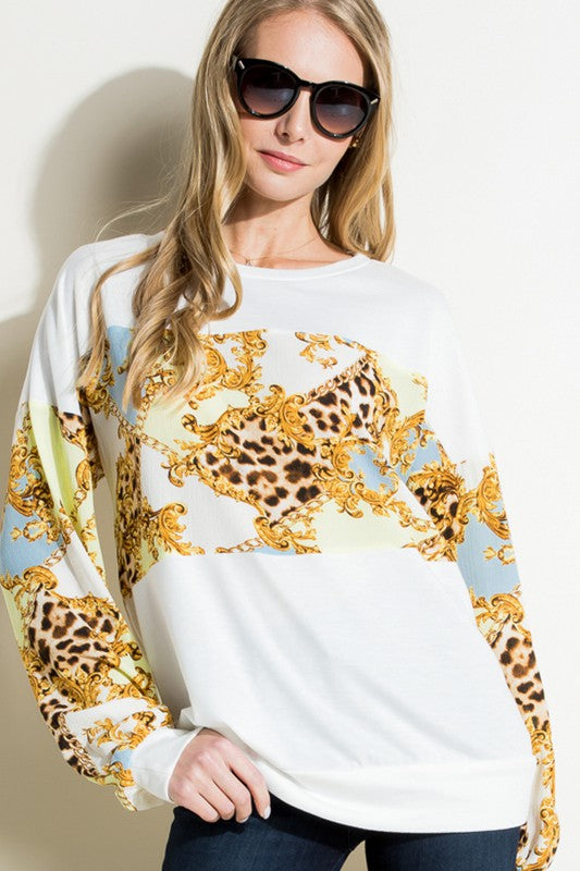 PLUS CHAIN PRINT MIX SWEATSHIRT TOP