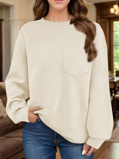 Texture Round Neck Long Sleeve Sweatshirt