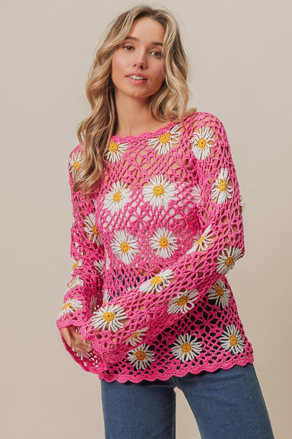 Floral Crochet Net Lace Cover Up