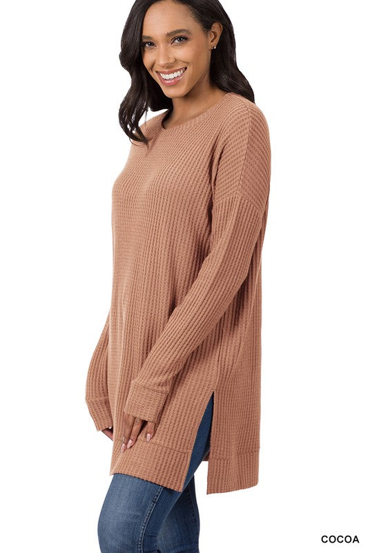 BRUSHED THERMAL WAFFLE ROUND NECK SWEATER